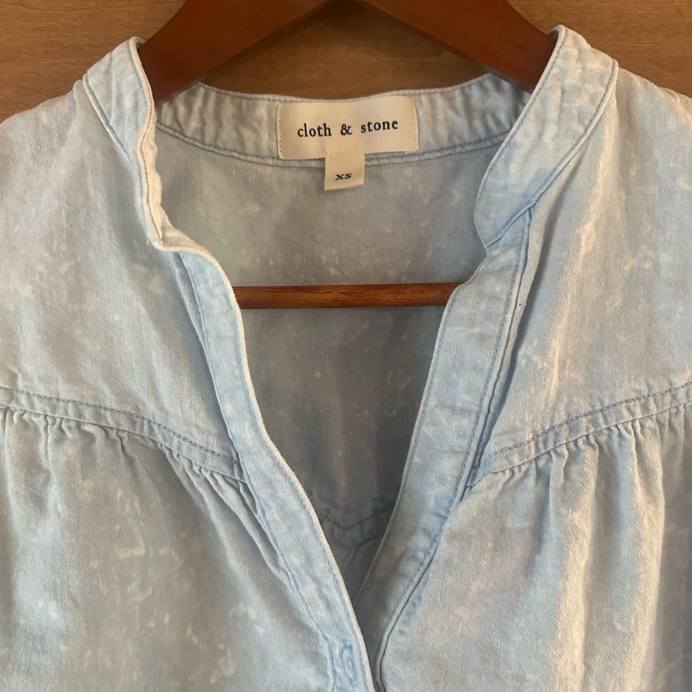 Anthropologie Cloth & Stone Seamed Denim Linen Blend Tank Shirt XS - Picture 3 of 9